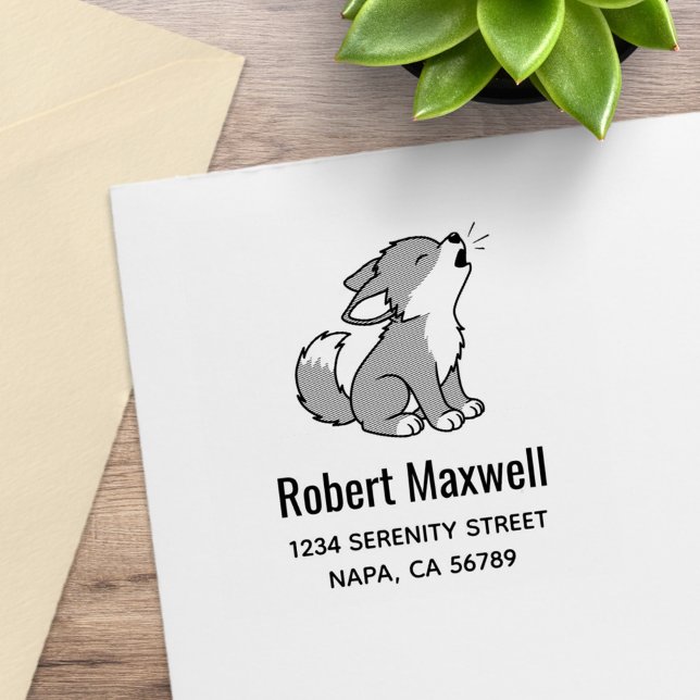 Howling Gray Wolf Pup Address Rubber Stamp (Creator Uploaded)