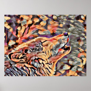 Howling Grey Wolf Abstract Animal Art Poster