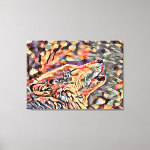 Howling Grey Wolf Abstract Animal Wildlife Art Canvas Print