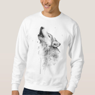 Howling Grey Wolf in Watercolor Painting Style Sweatshirt