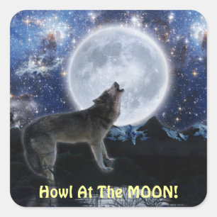Howling GREY WOLF & MOON Stickers