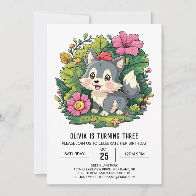 Howling Magical Digital Wolf Birthday Invitation (Front)