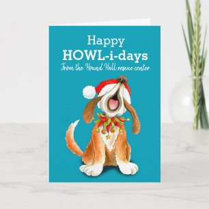 Howling singing dog art business Christmas card