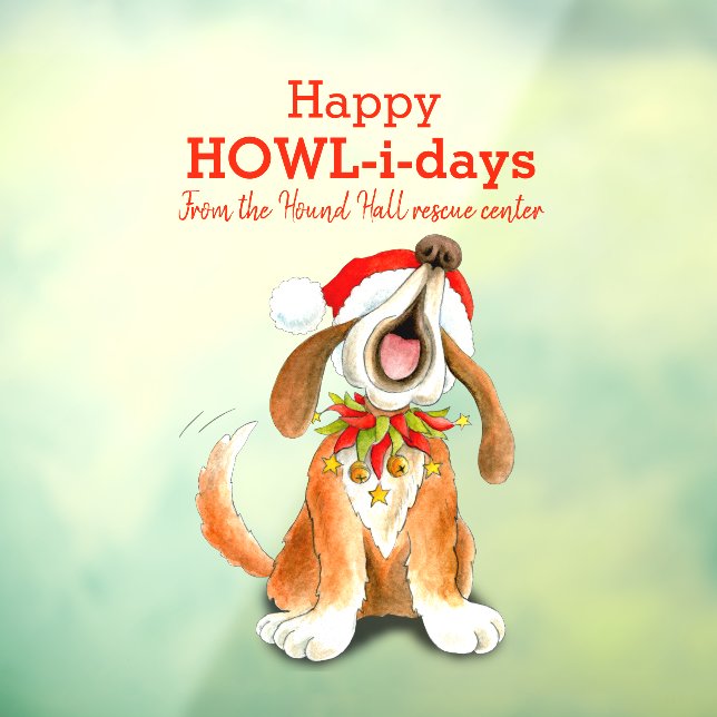 Howling singing dog art business Christmas Window Cling (Sheet 3)