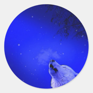 Howling Timber Wolf in the Snow Lite Night Classic Round Sticker