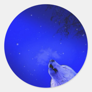 Howling Timber Wolf in the Snow Lite Night Classic Round Sticker