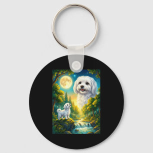 Howling to the moon meme animal dog maltese key ring