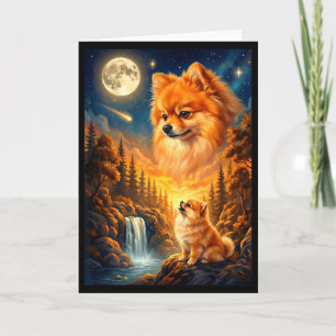 Howling to the moon meme animal dog pomeranian  card