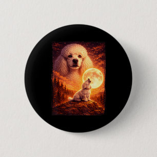 Howling to the moon vintage mystical poodle dog 6 cm round badge