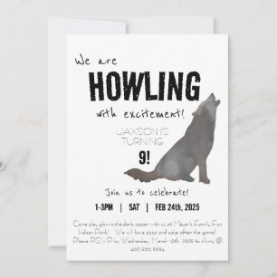 Howling watercolor wolf birthday invitation 5x7