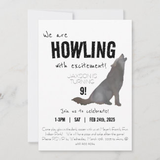 Howling watercolor wolf birthday invitation 5x7