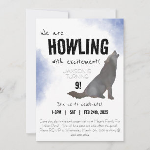 Howling watercolor wolf birthday invitation 5x7
