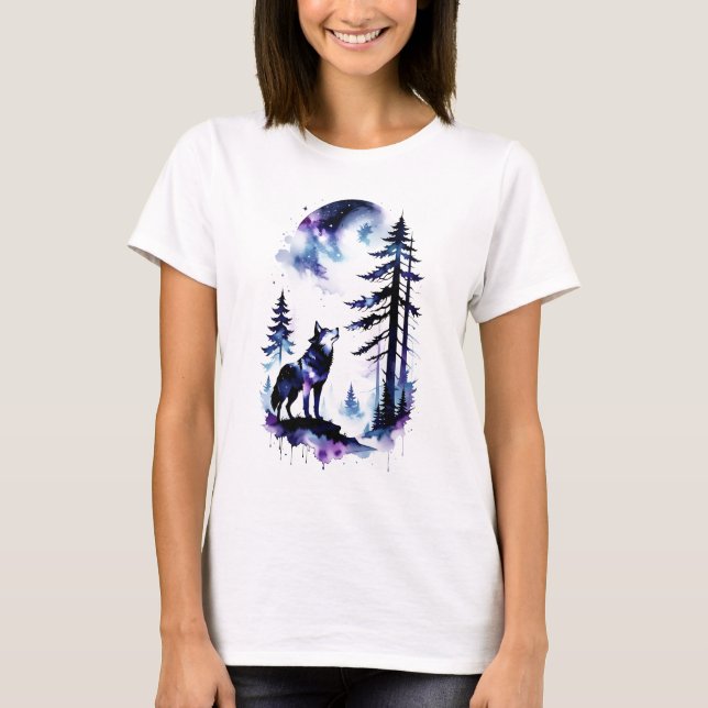 Howling Watercolor Wolf T-Shirt (Front)