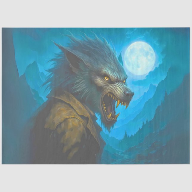 Howling Werewolf Under Full Moon Gothic Halloween Tissue Paper (Front)