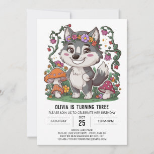 Howling Whimsical Digital Wolf Birthday Invitation