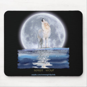 HOWLING WHITE WOLF & ALASKA MOON MOUSE MAT