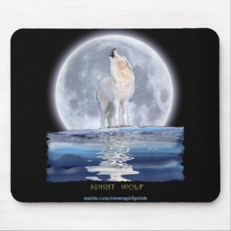 HOWLING WHITE WOLF & ALASKA MOON MOUSE MAT