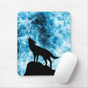 Howling Winter Wolf snowy blue smoke Abstract Mouse Mat
