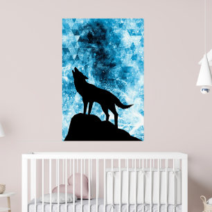 Howling Winter Wolf snowy blue smoke Abstract Poster