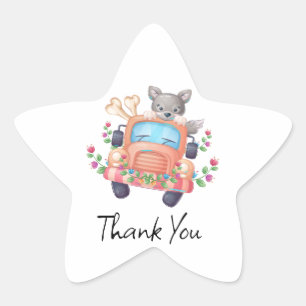 Howling with Joy Cute Grey Wolf Star Sticker