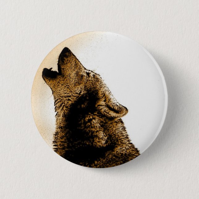 Howling Wolf 6 Cm Round Badge (Front)