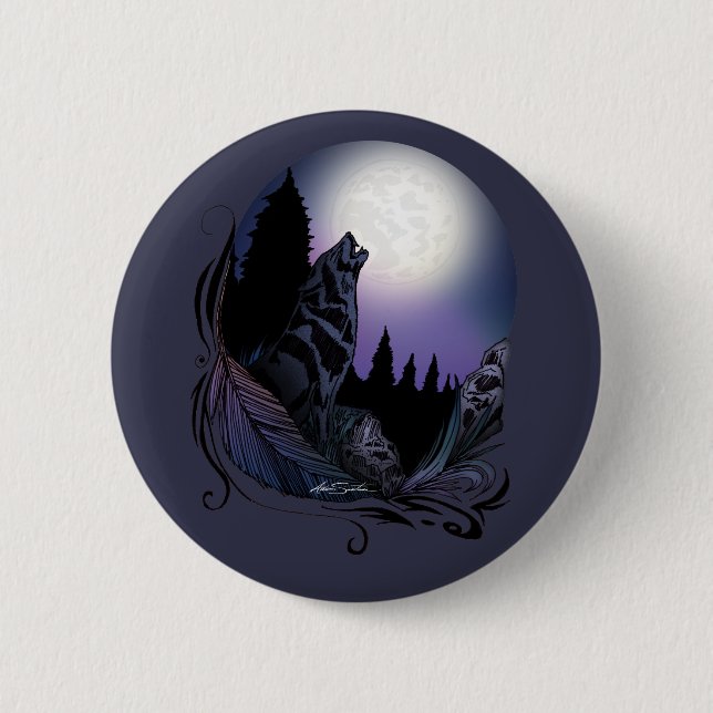 Howling Wolf 6 Cm Round Badge (Front)
