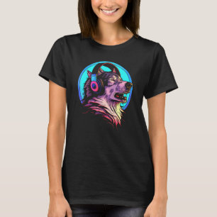 Howling Wolf 80s Werewolf With Headphones Retro Mu T-Shirt