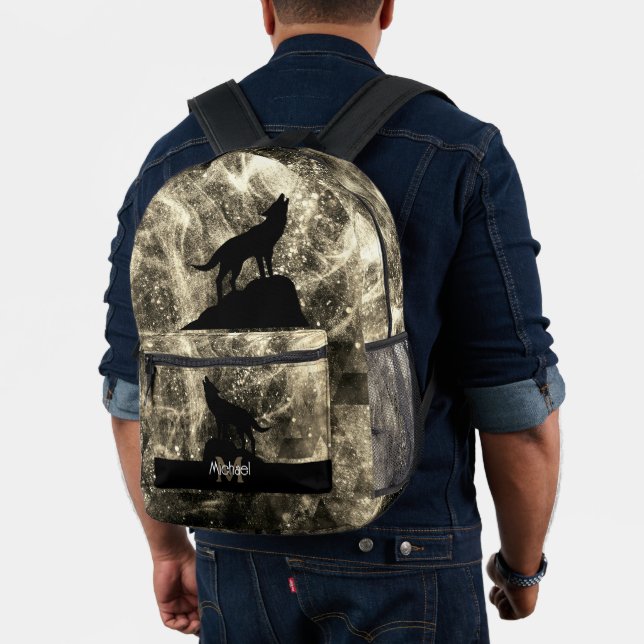 Howling Wolf abstract brown sepia black Monogram Printed Backpack (Insitu (Model))