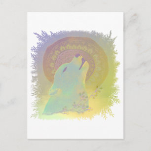 Howling Wolf and Mandala Plants Branches Frame Postcard