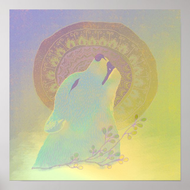 Howling Wolf and Mandala Poster (Front)