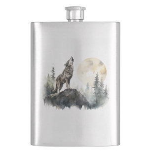 Howling Wolf Art On Stainless Steel Flask