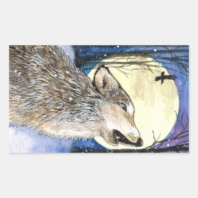 Howling - Wolf Art Rectangular Sticker (Front)