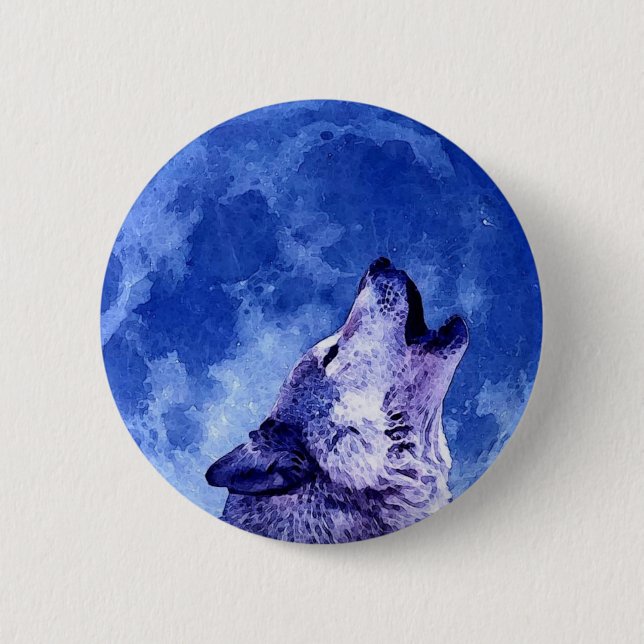 Howling Wolf at Moon 6 Cm Round Badge (Front)