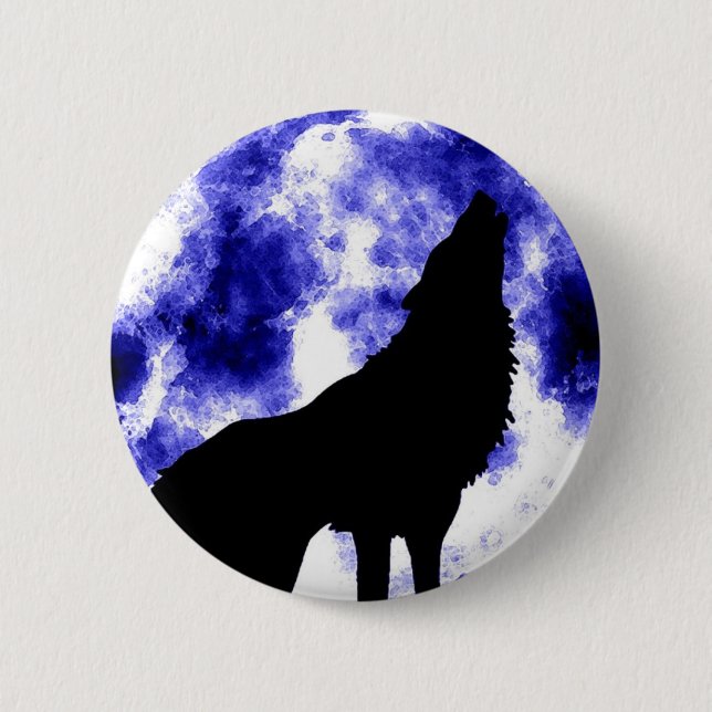 Howling Wolf at Moon 6 Cm Round Badge (Front)