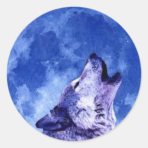 Howling Wolf at Moon Classic Round Sticker