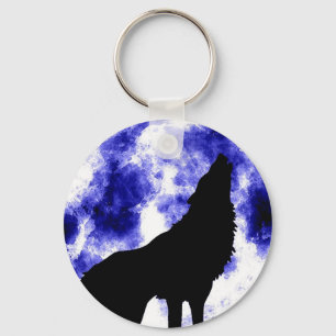 Howling Wolf at Moon Key Ring