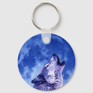 Howling Wolf at Moon Key Ring