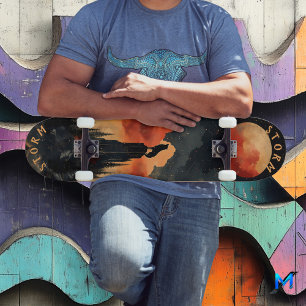 Howling Wolf at Moonlit Peak, Retro Wilderness Skateboard