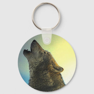 Howling Wolf at Sunset Key Ring
