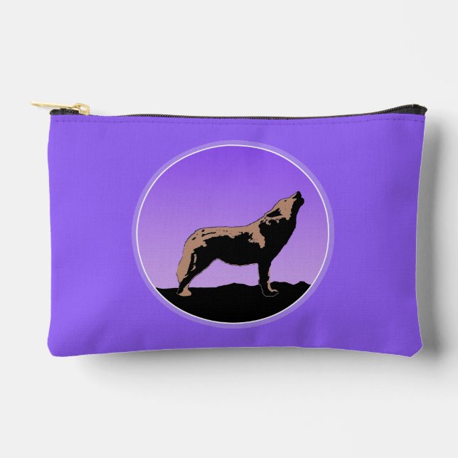 Howling Wolf at Sunset  - Original Wildlife Art Accessory Pouch (Front)