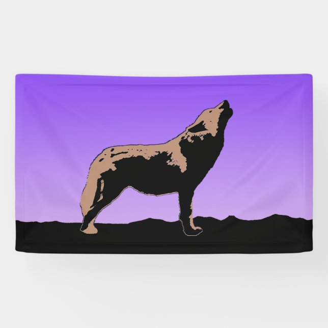 Howling Wolf at Sunset  - Original Wildlife Art Banner (Horizontal)