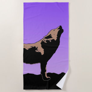 Howling Wolf at Sunset - Original Wildlife Art Beach Towel