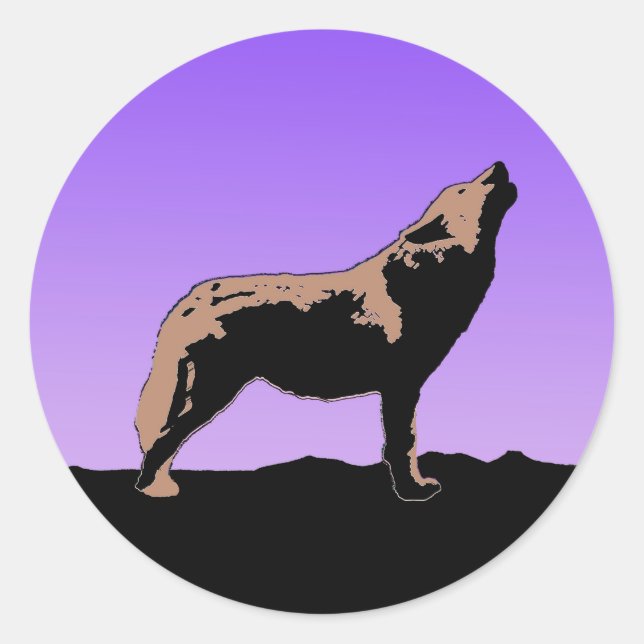 Howling Wolf at Sunset  - Original Wildlife Art Classic Round Sticker (Front)