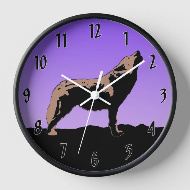 Howling Wolf at Sunset  - Original Wildlife Art Clock (Front)