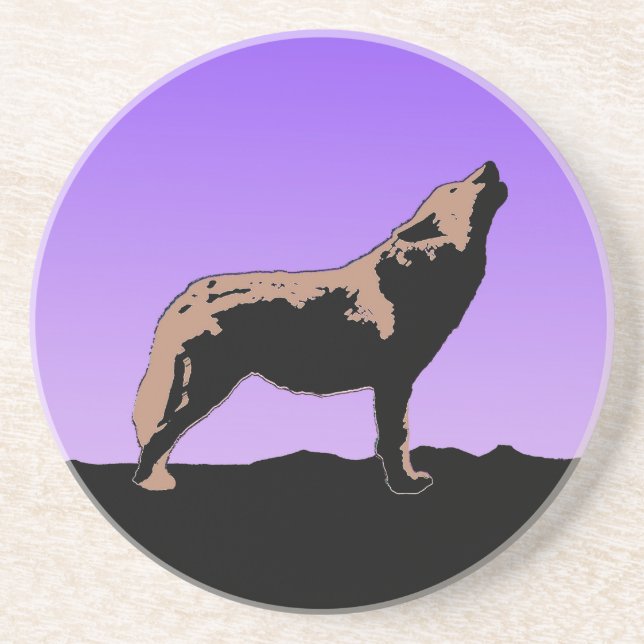 Howling Wolf at Sunset  - Original Wildlife Art Coaster (Front)