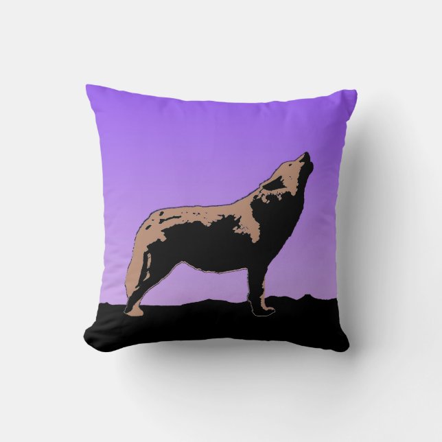 Howling Wolf at Sunset  - Original Wildlife Art Cushion (Front)