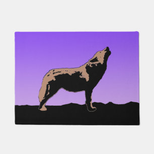 Howling Wolf at Sunset - Original Wildlife Art Doormat