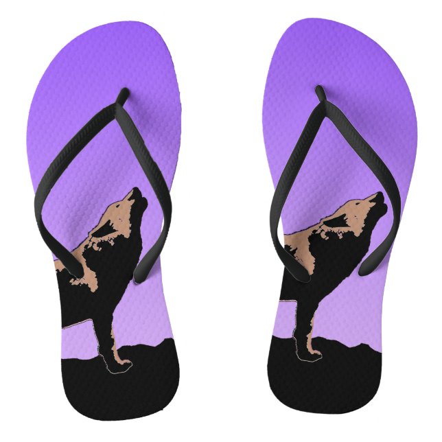 Howling Wolf at Sunset  - Original Wildlife Art Flip Flops (Footbed)