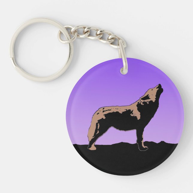 Howling Wolf at Sunset  - Original Wildlife Art Key Ring (Front)