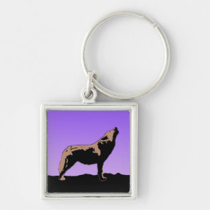 Howling Wolf at Sunset  - Original Wildlife Art Key Ring